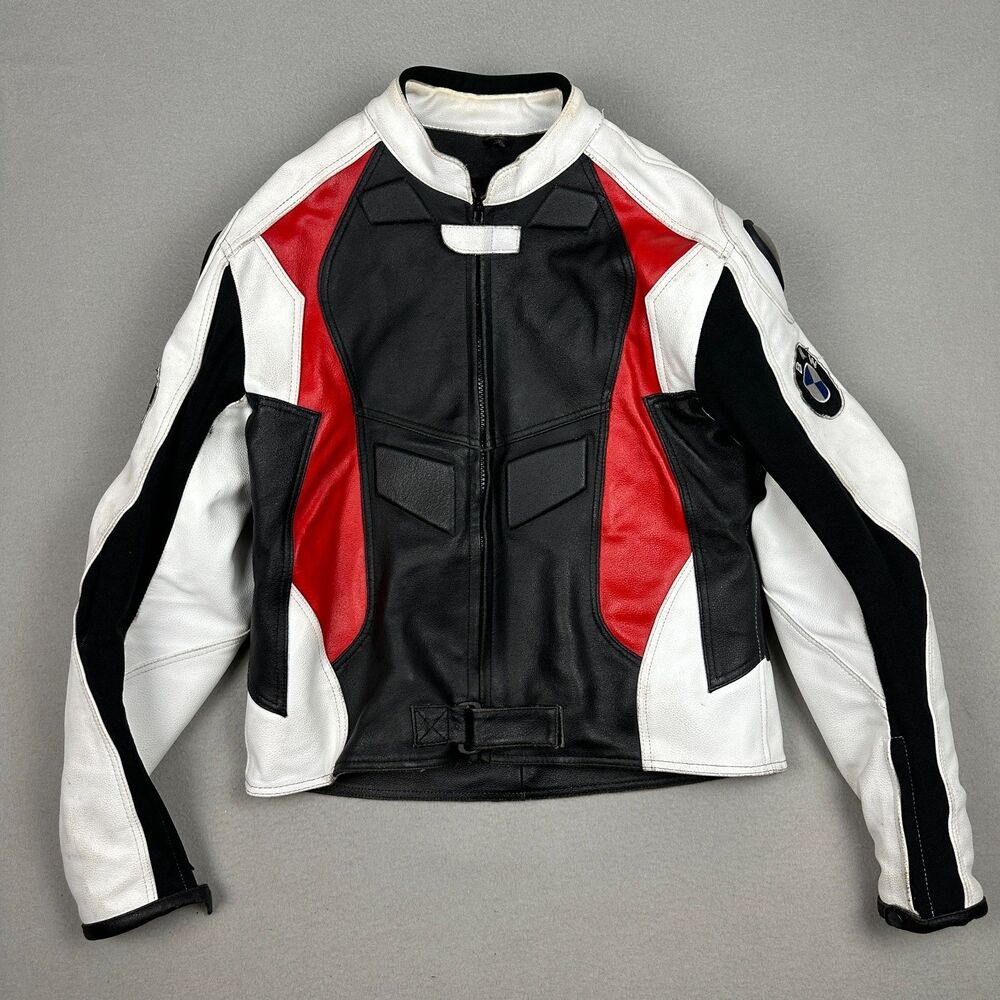 RARE BMW Mens Motorcycle Armored Racing Ride Jacket Bike Genuine Leather Black